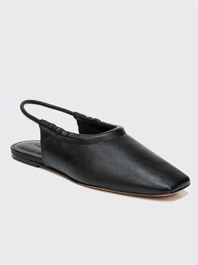 VINCE Cadya Squared Toe Slingback Flat Sandals Black Sheepskin Leather